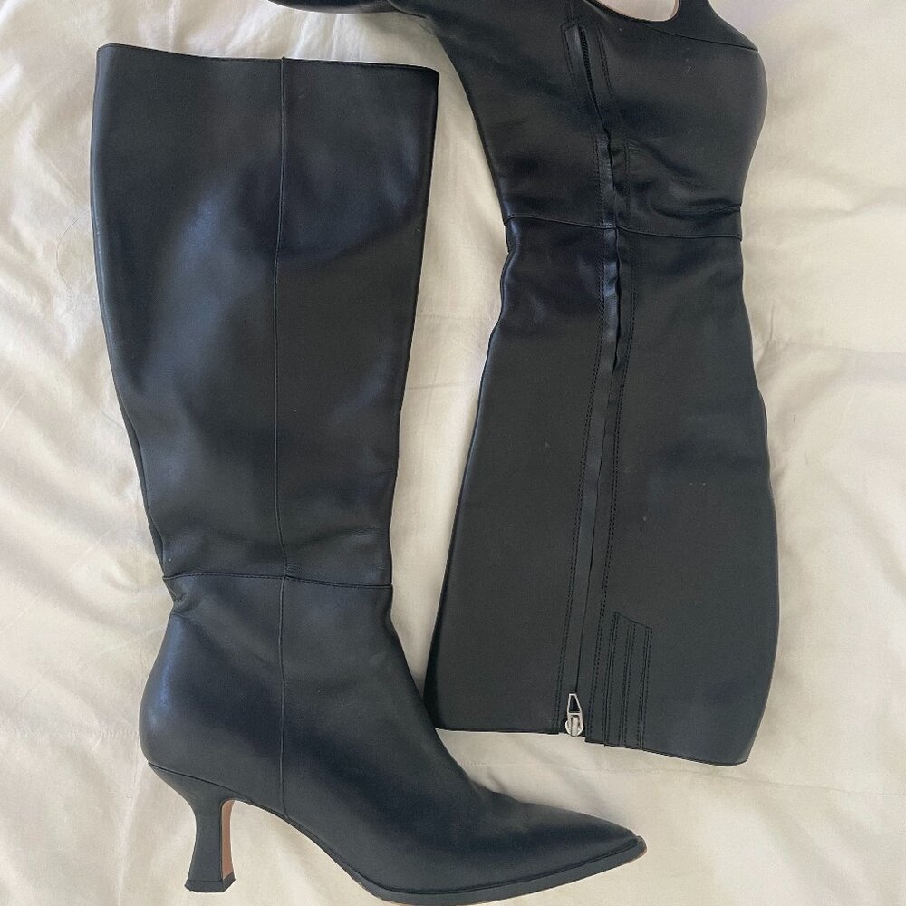 Dolce Vita Black Leather Heeled Boots With Pointed Toe Size 10